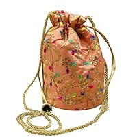 Indian Party Handbag Elegant Casual Embroidered Sequins Gold Drawstring Handbag