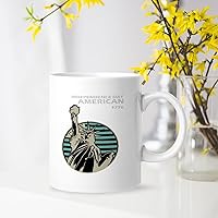 Statue of Liberty American Independence Day Unique Coffee Mug Cup 4th of July Patriotic Decorations American Flag Durable for Home Kitchen Office School White Ounce