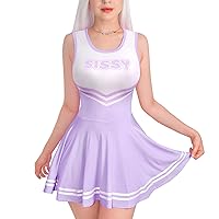 Littleforbig Women Sleeveless Overall Cheer Sissy Bodycon Mini Dress Skirt