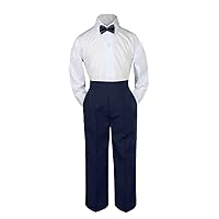 Leadertux 3pc Formal Baby Toddler Boys Navy Blue Bow Tie Navy Blue Pants Set S-7 (4T)