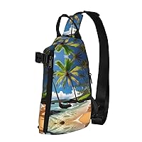 Tropical Palm Tree Hawaii Beach printed Sling Crossbody Backpack Shoulder Bag for Men Women,for Outdoor Walking Travel