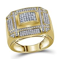The Diamond Deal 14kt Yellow Gold Mens Princess Diamond Grid Cluster Ring 1 Cttw