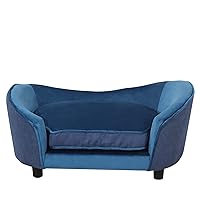 Pet Sofa Bed/Velvet & Linen Fabric Pet Couch with Removeable & Washable Cushion for Small Dogs & Cats (Blue)