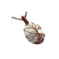 Dendritic Opal Gemstone Necklace, Tree of Life Pendant, Copper Wire Wrapped Necklace Jewelry DR-78