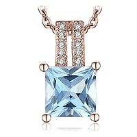 JewelryPalace Princess Cut 1.2ct Genuine Blue Topaz Halo Pendant Necklace for Women, 14k Gold Plated 925 Sterling Silver Necklaces for Her, Natural Gemstone Jewellery Sets 18 Inches Chain