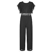 YiZYiF Girl's Ruffle Cap Sleeve Long Pants Summer Jumpsuits Belted Wide Leg Casual Birthday Party Romper