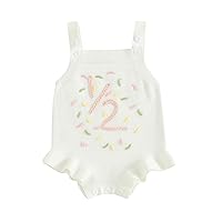 Infant Baby Girl Sleeveless Knit Romper Half and One Birthday Outfit Cute Baby Girl Summer Clothes