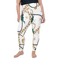 Plus Size Leggings for Women Girls Chain Floral Snowy White Yoga Pants