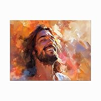 Stunning art aesthetics Jesus laughing Pictures of Jesus Watercolor Christ Art Smiling Jesus Art Canvas wall Art printed wall decoration Room Decoration Bedroom decoration (16x24inch Unframed)