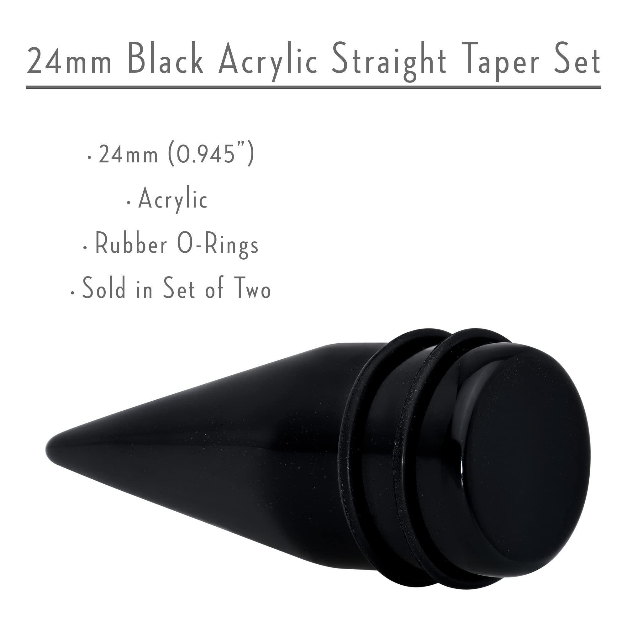 Body Candy Black Acrylic Straight Taper Set 24mm