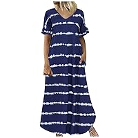 Holiday Dress Stripe Women's Short Casual Sleeve Round Dress Neck Print Women's Dress