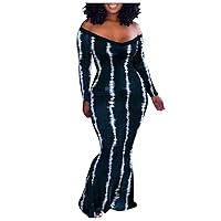Summer Maxi Dresses for Women 2024 Vacation Size 4X, Women Long Sleeve Elegant Evening Dress Print Drawstring