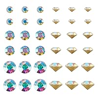 Fashewelry 1782pcs Pointed Back Faceted Glass Rhinestones 2mm/3mm/4mm Crystal AB Diamond Loose Stones with Gold Back for DIY Jewelry Making Replacement