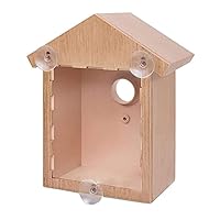 Window Bird Box Plastic Window Bird Nest with Strong Sucker and Viewing One Way Mirror Natural Wood Color Clear Bird House for Garden Bird Gifts