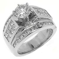 18k White Gold Round & Invisible Princess Diamond Engagement Ring 3.75 Carats