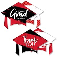 Big Dot of Happiness Red Grad - Best is Yet to Come - 12 Shaped Fill-In Invitations and 12 Shaped Thank You Cards Kit - Graduation Party Stationery Kit - 24 Pack Virtual Bundle