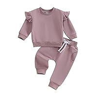 Kupretty Baby Girl Clothes Toddler Fall Winter Outfits Long Sleeve Ruffles Crewneck Sweatshirt + Pants Infant Clothing Set