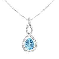 Natural Swiss Blue Topaz Teardrop Infinity Pendant for Women in Sterling Silver/14K Gold/Platinum