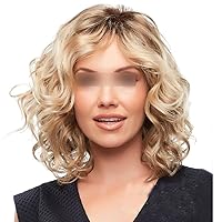Short Blonde Curly Wigs for White Women Full Bouncy Curly Mixed Blonde Synthetic Hair Natural Looking Heat Hair Replacemnet Wig