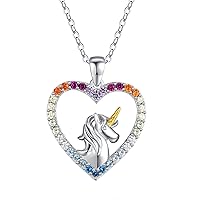 Unicorn Necklace for Girls 925 Sterling Silver Cubic Zirconia Heart Pendant Necklace Unicorn Jewelry Birthday Mother's Day Gifts