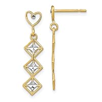14k Two tone Gold Love Heart Pendant Necklace Post With Triple Diamond Shape and White Sparkle Cut Accents Dangli Measures 27.5x6.5mm Wide Jewelry for Women
