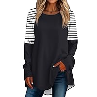 Blouses for Women Dressy Casual,Women's Casual Plus Sizelong Sleeved Round Neck Gradient Printing T-Shirt Top Pullover