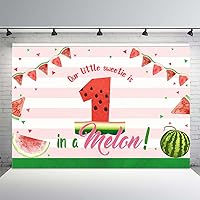 MEHOFOND 7x5ft One in A Melon Backdrop Watermelon Summer Fruit Background Girls 1st Birthday Party Banner Pink Strips Decoration Supplies Photo Booth Props