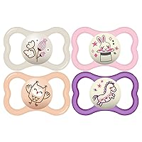 MAM Air Night & Day Baby Pacifier, for Sensitive Skin, Glows in The Dark, 6-16 Months, Girl, 4 Count