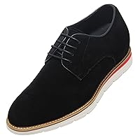 CALTO Men's Invisible Height Increasing Elevator Shoes - Black Nubuck Leather Lace-up Casual Derby - 3.2 Inches Taller - Y4222