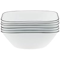 Corelle Vitrelle 6-Piece (22-Oz) Cereal Soup Bowls, Triple Layer Glass and Chip Resistant, Lightweight Square Dinnerware Bowl Set, Simple Lines