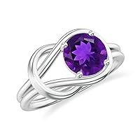 Natural Amethyst Infinity Knot Ring for Women Girls in Sterling Silver / 14K Solid Gold/Platinum