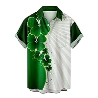 tuduoms Mens St Patricks Day Shirt Printed Hawaiian Shirts Casual Short Sleeve Button Down T Shirt Regular Fit Bowling Shirt
