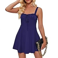 Women's Summer Dresses 2024 Strapless Tie Up Solid Color A-Line Skirt Hem Dress with Suspender Skirt, S-XL