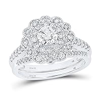 14kt White Gold Womens Round Diamond Bridal Wedding Engagement Ring Band Set 1-1/4 Cttw