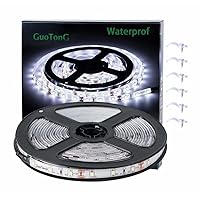 White LED Strip Lights, Waterproof cuttable 300 SMD 2835 LED Tape, 6000K 12V 16.4ft/5m Flexible Ribbon, Kitchen Cabinet Lighting, Outdoor/Indoor (Without Power Supply)