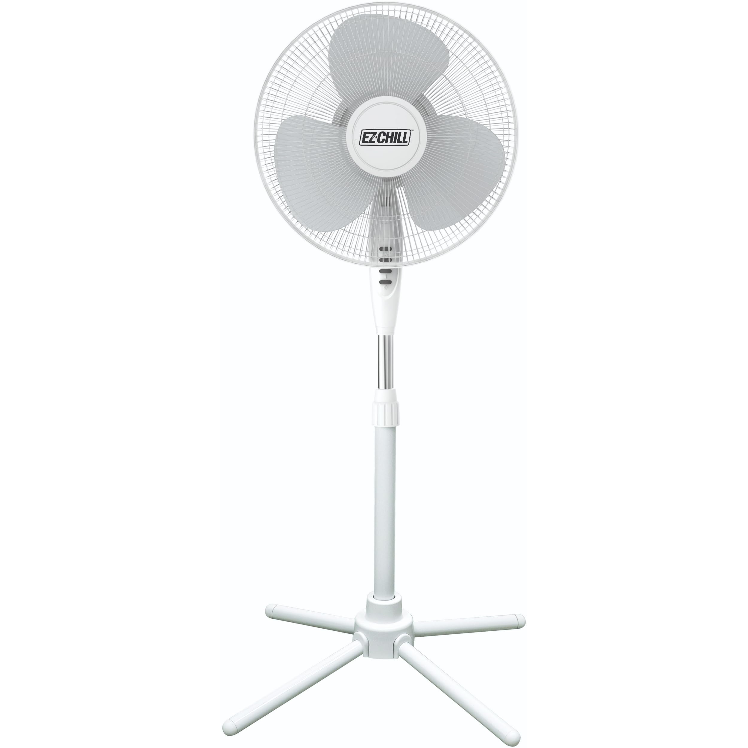 EZ-CHILL 16” Oscillating Pedestal Fan, 3-speed Options, 90-Degree Oscillating Head, Adjustable Height and Tilt, Powerful Air Flow, White, MTSP15-16AZ