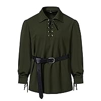 Mens Medieval Pirate Shirt Retro Casual Long Sleeve Lace Up Collared Henley Shirts Gothic Victorian Steampunk Blouse