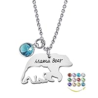 YOUFENG Mom Necklace Mothers Day Gifts Mama Bear Necklaces Pendant 12 Months Birthstone Jewelry for Women Girls