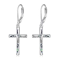 Cross Earrings Sterling Silver Rose Flower Cross Dangle Earrings Jewelry Gifts for women Teen Girls
