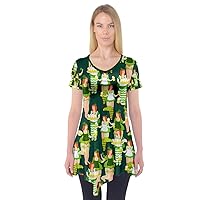 PattyCandy Women's Shirt Green Shamrock St. Patrick's Day & Galaxy Prints Short Sleeve Tunic Blouse, XS-3XL