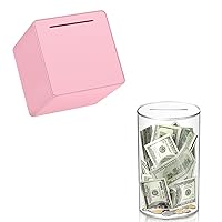 2 Pcs hizgo Adult Piggy Bank- Piggy Bank for Adults Must Break to Open (Clear+Pink)