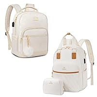 MATEIN Small Backpack Purse for Women, Cute Lightweight Laptop Daypack with Makeup Bag & USB port, Fashion Mini Waterproof Casual Shoulder Bag for College Work Travel, Gift for Ladies，2pcs Sets, Beige