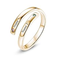 MRENITE 10K/14K/18K Gold Personalized Name Stackable Ring for Women Custom Engraved Any Name Initial Date Ring Jewelry Gift for Her Mom
