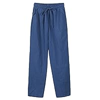 Andongnywell Women's Drawstring Linen Ankle Pants Capris Cut Pocket Tapered Pants Seaside Beach Pants