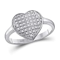The Diamond Deal 10kt White Gold Womens Round Diamond Heart Cluster Ring 1/4 Cttw