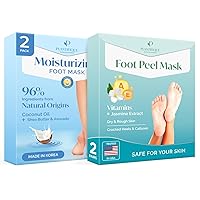 PLANTIFIQUE Foot Peel Mask with Vitamins 2 Pack and Hydrating Foot Mask for Dry & Cracked Feet - NOT Peeling 2 Pack