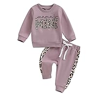 Multitrust Infant Baby Girls Clothes Mama's Mini Long Sleeve Sweatshirts and Pants Leopard Pants Set Toddler Girl Outfit