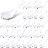 50 Pieces Ceramic Soup Spoons Bulk Chinese Spoon Sets Ceramic Asian Spoons Ceramic Chinese Spoons Porcelain Ramen Spoons with Long Hooked Handles for Cereal Pho Wonton Miso Appetizer