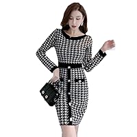 Winter Long-Sleeved Button-Bottomed Knitted Pullover Dress Keep Warm Pencil Sheath Dresses