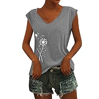 Womens Cap Sleeve Summer Tops Casual Fashion Tank Top Side Split Crew Neck Loose Fitting Shirts